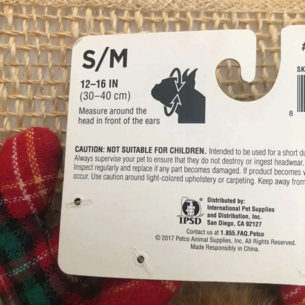 Plaid Reindeer Antler Pet Hat NEW